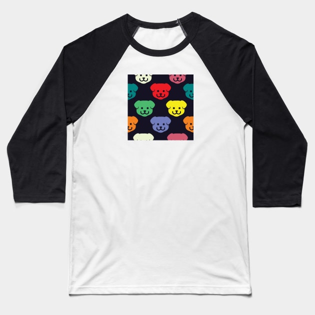 Colorful Puppy Dog Pattern Baseball T-Shirt by FromTheAshes